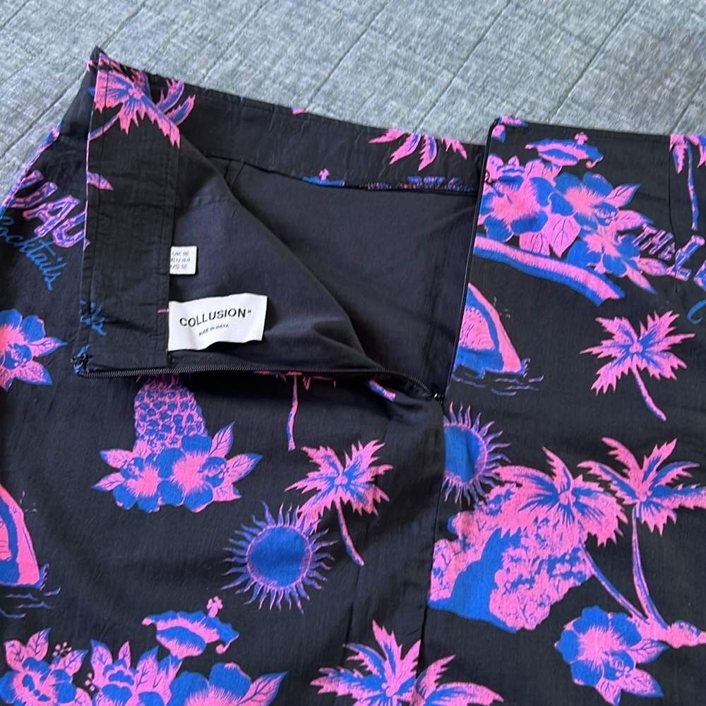 COLLUSION Tropical Hawaiian Luau Print Neon Black Skirt | 12 - Picture 3 of 10